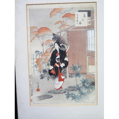 1421 - Maehara Isuke, Akahani Shigekata, Mizuno Toshikata and Hisagionna _ Four woodblock prints framed & g... 