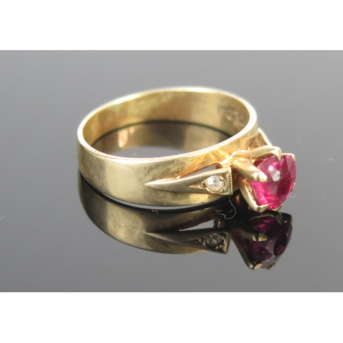 189 - A 9ct Gold, Red Paste and White Stone Ring, size M.5, 2.9g.