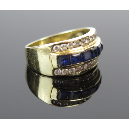 204 - A .585 Stamped, Sapphire and White Stone Dress Ring, size N.5, 5.4g