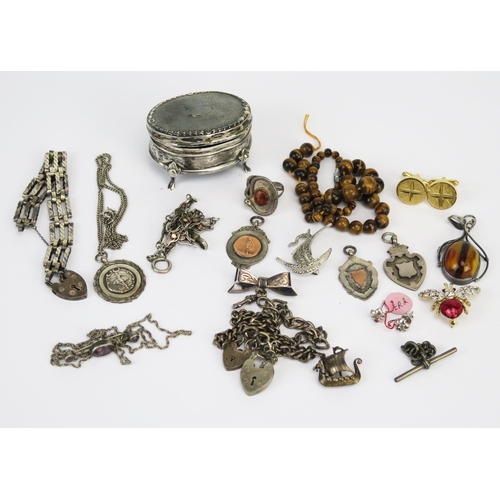 235 - A Selection of Silver Mounted Jewellery, silver curb and gate link bracelets, silver fobs, etc.