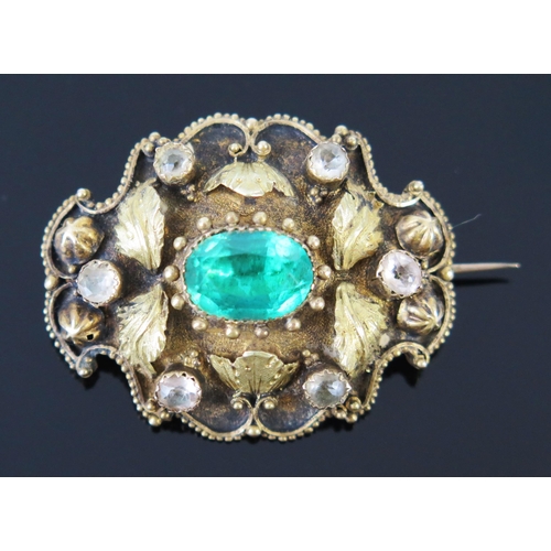 56 - A Georgian Yellow Metal, Green Paste and White Hardstone Brooch, c. 30x25mm, 4.6g