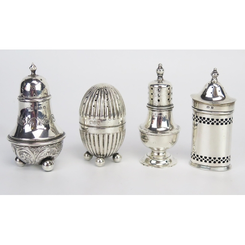 717 - Four assorted silver condiments, various makers and dates, total weight of silver 106gms, 3.41ozs.