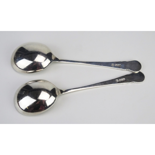 720 - A pair of George V silver soup spoons, maker Cooper Brothers & Sons Ltd, Sheffield, 1934, 20cm long,... 