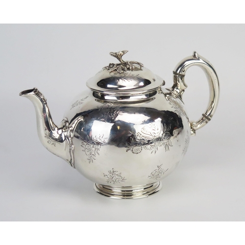 730 - A Victorian silver teapot, maker Robert Garrard II, London, 1871, of globular form with domed hinged... 