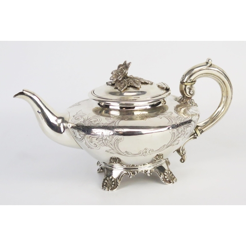 737 - A Victorian silver teapot, maker Richard Pearce & George Burrows, London, 1837, of squat circular fo... 