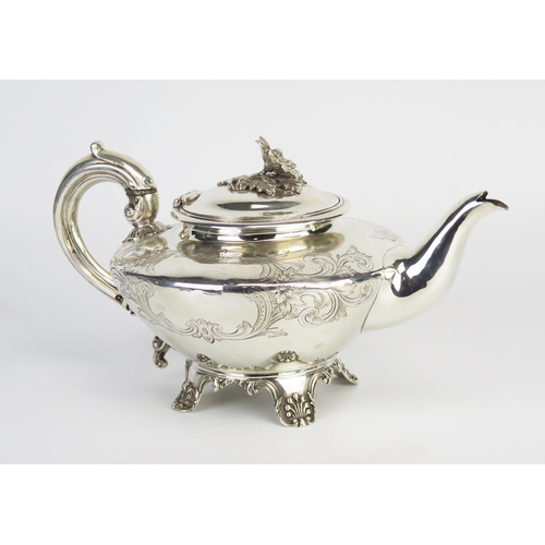 737 - A Victorian silver teapot, maker Richard Pearce & George Burrows, London, 1837, of squat circular fo... 