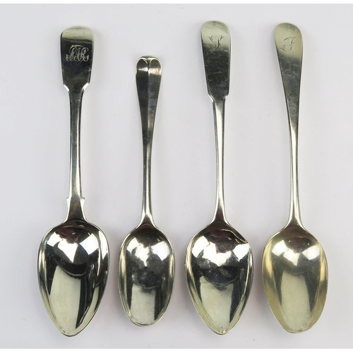 741 - Four various Georgian silver spoons, various makers and dates, total weight of silver 112gms, 3.63oz... 