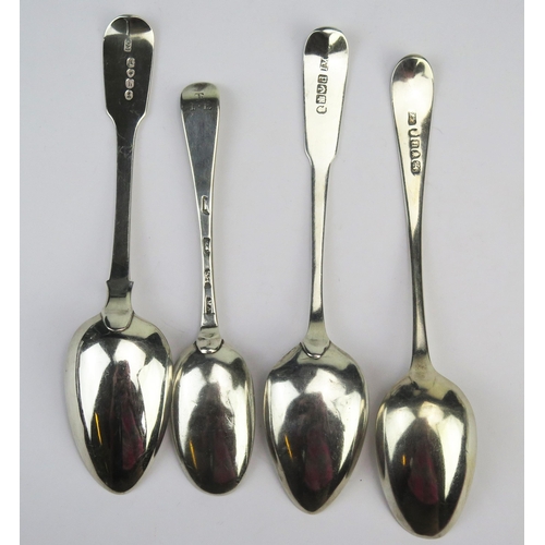 741 - Four various Georgian silver spoons, various makers and dates, total weight of silver 112gms, 3.63oz... 