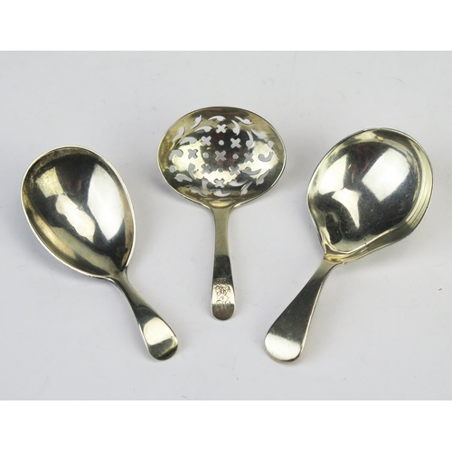 766 - Three Silver Old English pattern caddy spoons, maker Thomas Barker, London, Chawner & Co, London, 18... 