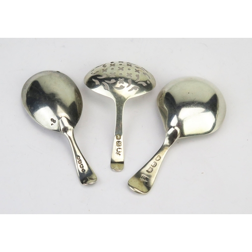 766 - Three Silver Old English pattern caddy spoons, maker Thomas Barker, London, Chawner & Co, London, 18... 