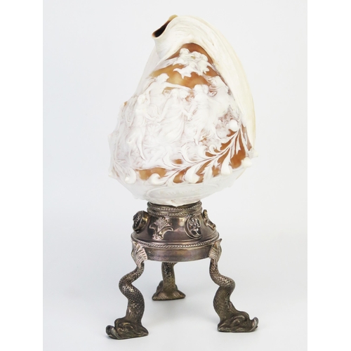 771 - A Silver Mounted Carved Shell Cameo Lamp_  Guido Reni, 'Aurora's Chariot' Lamp, carved conch shell i... 