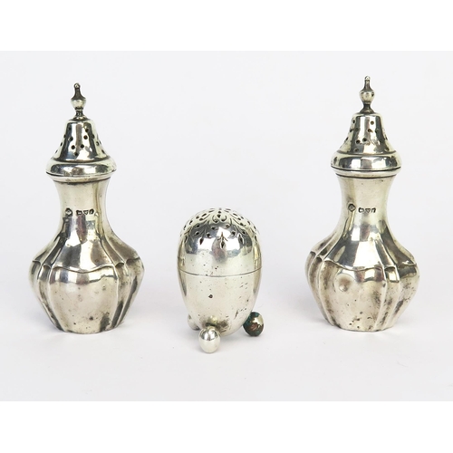 781 - Three assorted silver condiments, various makers and dates, total weight of silver 103gms, 3.31ozs.