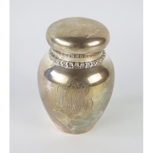 798 - A Sterling silver pot and cover, stamped Sterling, initialled, of ovoid form with domed cover 12cm h... 