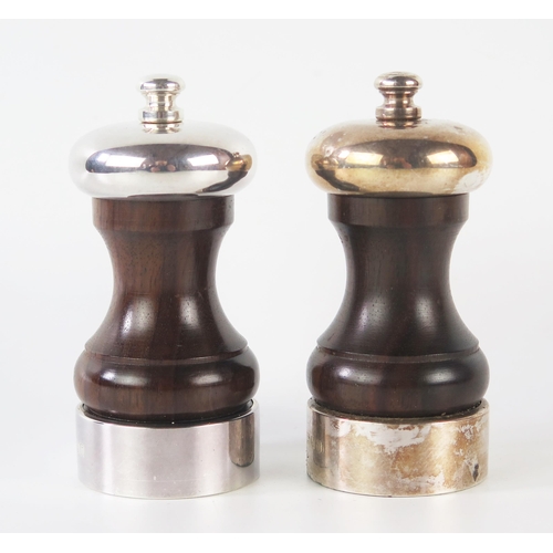 798J - A pair of Elizabeth II treen and silver mounted pepper mills, maker M C Hersey & Son Ltd, London, 19... 