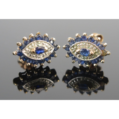 80 - A Pair 9ct Gold, Sapphire and Diamond Oval Stud Earrings, one hallmarked to the stem, 13x9.5mm head,... 