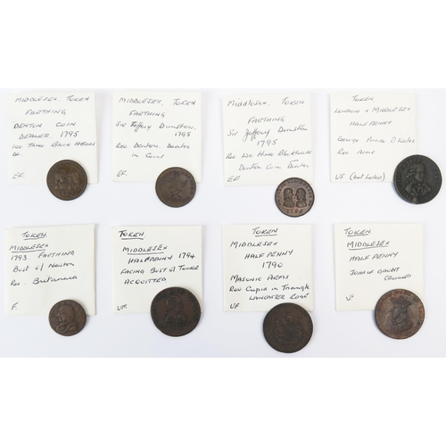 800 - Five London and Middlesex halfpenny trade tokens with three x higher grade Middlesex Denton coin dea... 