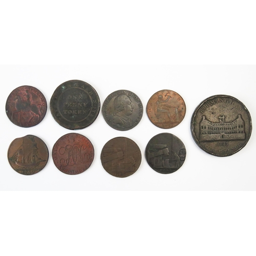 801 - Group of nine Warwickshire trade token including Birmingham Workhouse threepence token.