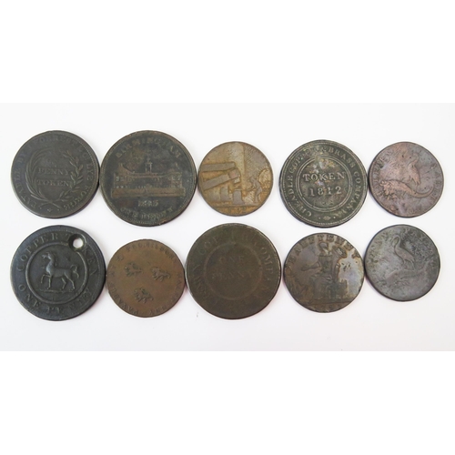 802 - Ten x Warwickshire and Staffordshire penny and halfpenny trade tokens.