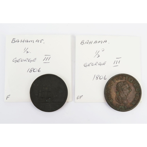 808 - Bahamas 1806 George III halfpenny x two.