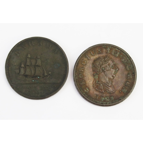 808 - Bahamas 1806 George III halfpenny x two.