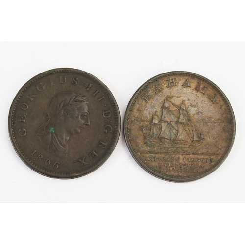 808 - Bahamas 1806 George III halfpenny x two.