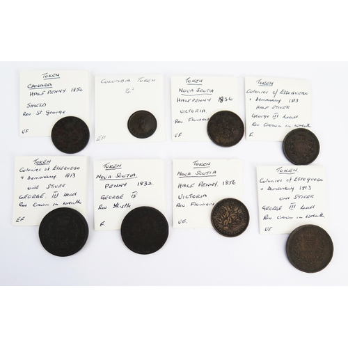 812 - Three x Essequibo and Demerara tokens, four x Nova Scotia tokens and Columbia 1/4d token.