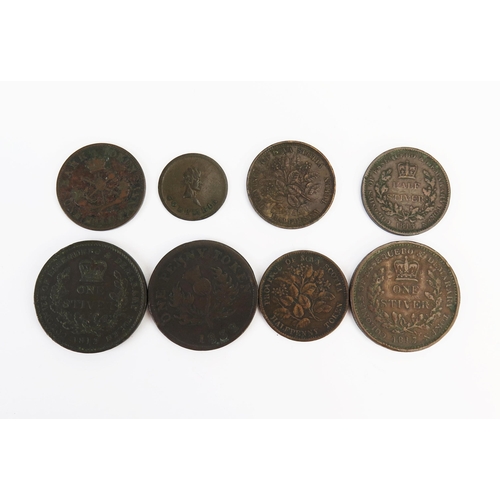 812 - Three x Essequibo and Demerara tokens, four x Nova Scotia tokens and Columbia 1/4d token.