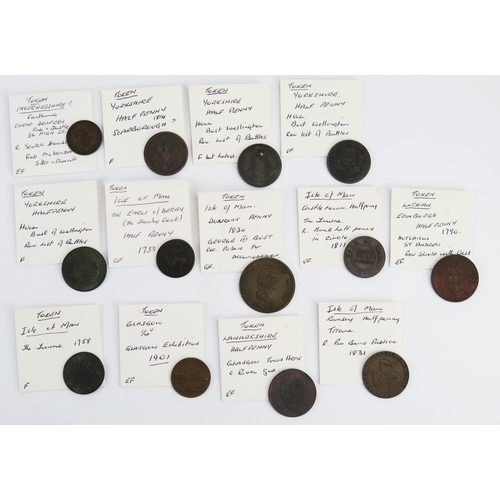 815 - Isle of Man 1830 penny, 1733/1758/1811/1830/1831 halfpenny tokens with four Scottish tokens and four... 