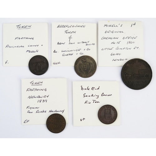 817 - Mihell's 1800 1d Caravan Office No15 penny token with Hertfordshire shilling token and three x farth... 