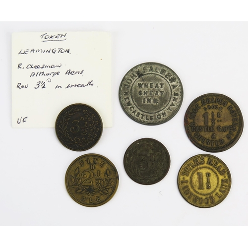 818 - Pub tokens 1 1/2d Turks Head, Ladywell Lane, 3d Welcome Dean Street, 2 1/2d General Windham Bissell ... 