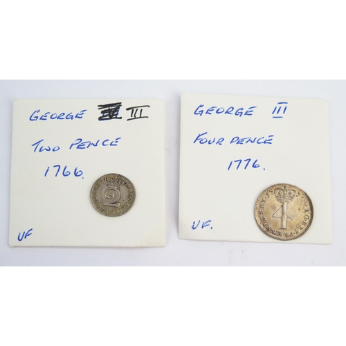 822 - George III 1766 twopence and 1776 fourpence.