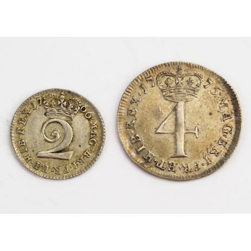 822 - George III 1766 twopence and 1776 fourpence.