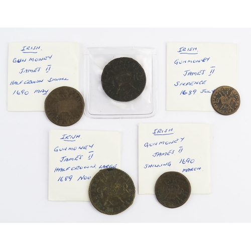 823 - Irish gun money 1690 April half crown and 1689 November half crown, 1690 May half crown (small), 169... 