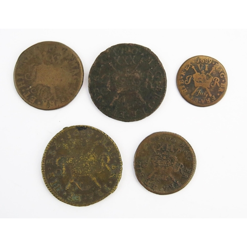 823 - Irish gun money 1690 April half crown and 1689 November half crown, 1690 May half crown (small), 169... 