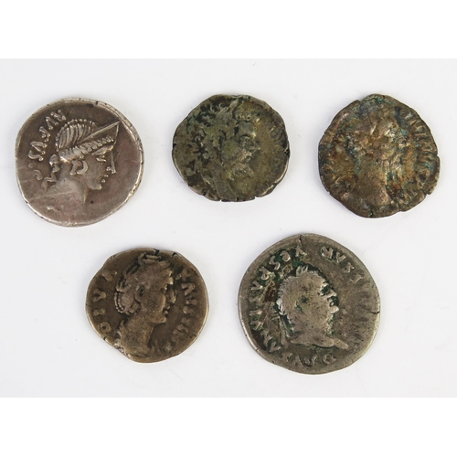 860 - Six Roman denarius, Faustina, Septimus Severus, Marcus Aurelius Vespasian and Roman Republic (Rufus)... 