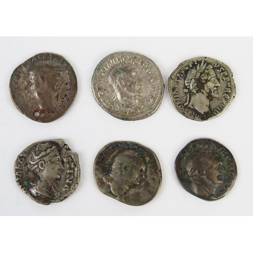 861 - Six x Roman denarius, Antoninus Pius, Vespasian x two, Maxiamanus, Faustina plus one (holed).