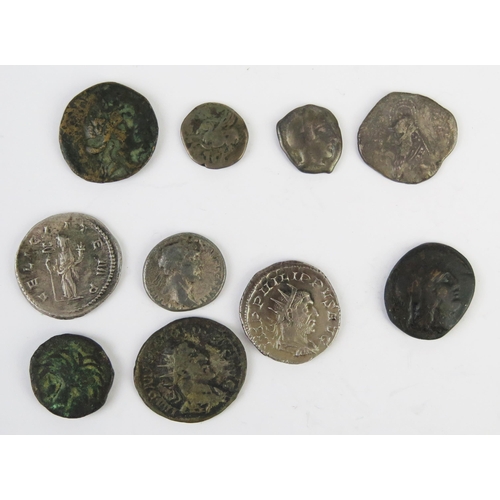 862 - Four x Roman silver coins including Gordian and Philip. two x Greek coins including Corinth, 1/2 dra... 