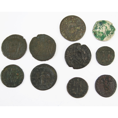 863 - Ten x Roman bronze coins. Antoninianus etc. including Maxentius.