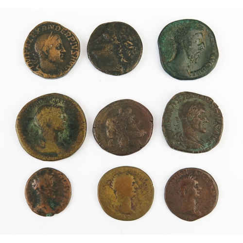 865 - Roman 8 x Mainly Dupondius iwc Alexander Pius, Roman Republic Semi, Greek Hieron II etc.