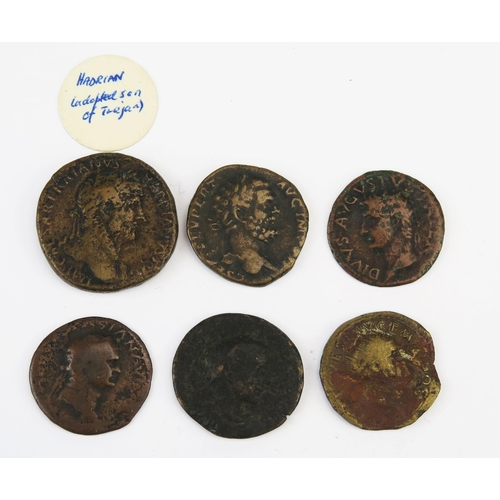 866 - Roman six x Mainly Dupondius with Hadrian Sestertius and Augustus Dupondius.