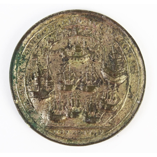 881 - Admiral Vernon, Portobello Taken 1739 and Carthagena Taken 1741, silvered medallion, c. 38.6mm and 1... 