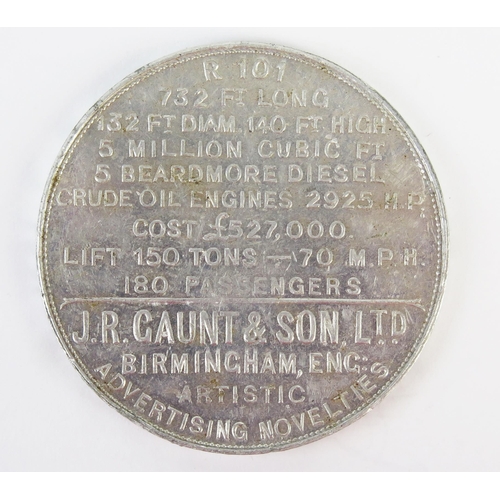 882 - R101 Largest Airship Aluminium Advertising Novelty  by J.R. Gaunt & Son. Ltd., 38mm