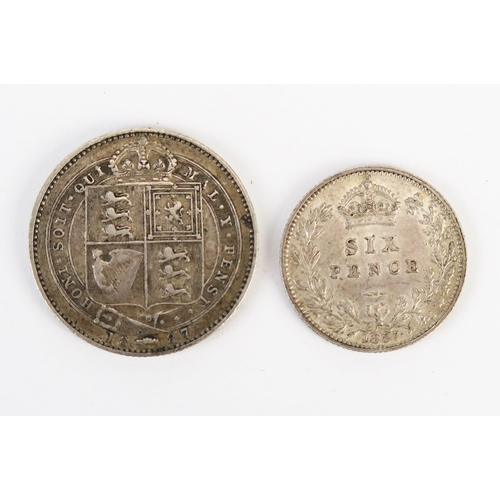 883 - A Victorian Silver Shilling 1887 and a Victorian Silver Sixpence 1887