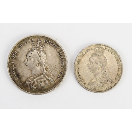 883 - A Victorian Silver Shilling 1887 and a Victorian Silver Sixpence 1887