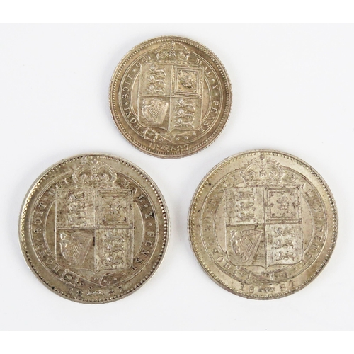 884 - Two Victorian Silver Shillings and 1887  Victorian Silver Sixpence 1887