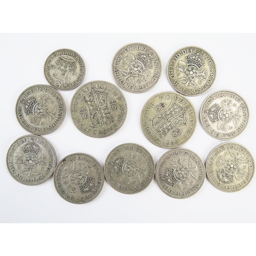 900 - A Collection of GB .500 Silver Half Crowns, Two Shillings and Shilling Coins,