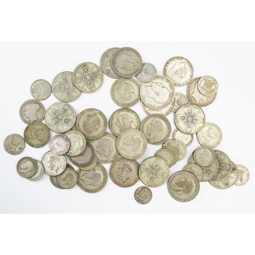 901 - A Collection of GB .925 (63.3g) and .500 (302.3g) Silver Coins including half crowns, florins, shill... 