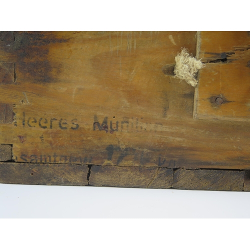 933 - A German stained wood ammunition box, with hinged lid and metal clasp, stencilled marks.45cm long.