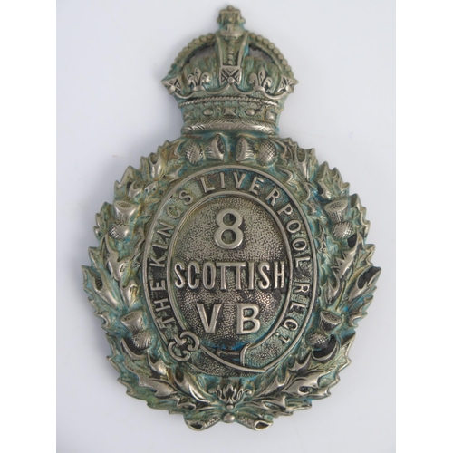 950 - A British regimental cap badge, for The Kings Liverpool Regiment, 8  Scottish VB.