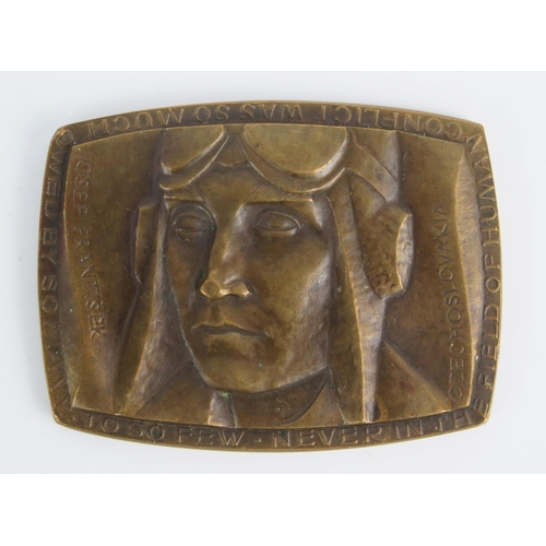 954 - A bronze memorial plaque commemorating the Battle of Britain, 7.5cm wide.